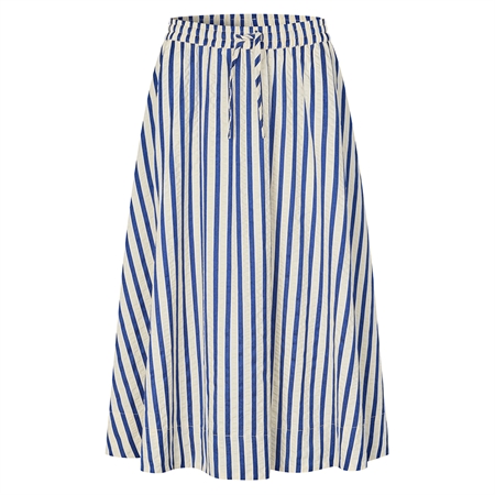 Blå og cremefarvet stribet BristolLL Midi Skirt nederdel fra Lollys Laundry